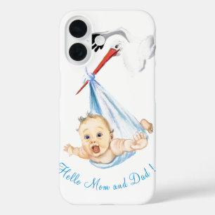 Coque iphone drôle avec la cigogne portant bébé