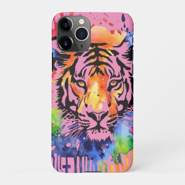 Coque iPhone Drôle tigre coloré à l'aquarelle (Dos)