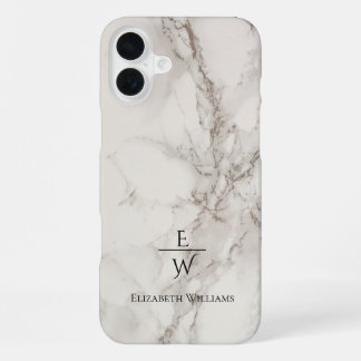 Coque iPhone 16 Plus Dusty black and white marble glitter personalized