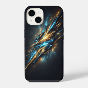 Coque Pour iPhone 14 Éclair Cosmique Abstrait - Bleu Électrique et