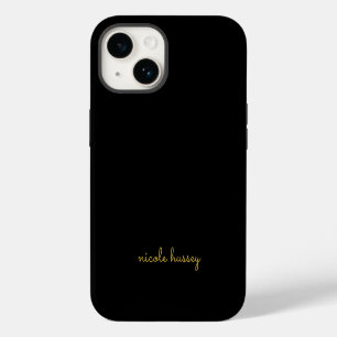 Coque Pour iPhone 14 Écriture noire et or Monogramme moderne élégant