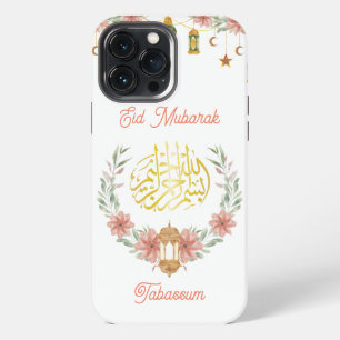 Etui iPhone 13 Pro Max Eid Moubarak Ramadan Calligraphie Dorée Fleurs