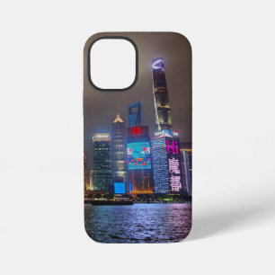 Coque iPhone 12 Mini Electric Dreams - Skyline futuriste de Shanghai, A
