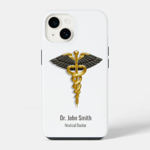 Coque Pour iPhone 14 Élégant Classe Médical Caducée Or Ailes Noires