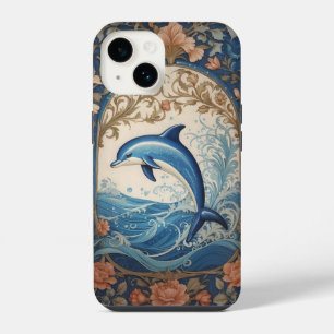 Coque Pour iPhone 14 Élégant dauphin de saut William Morris inspiré