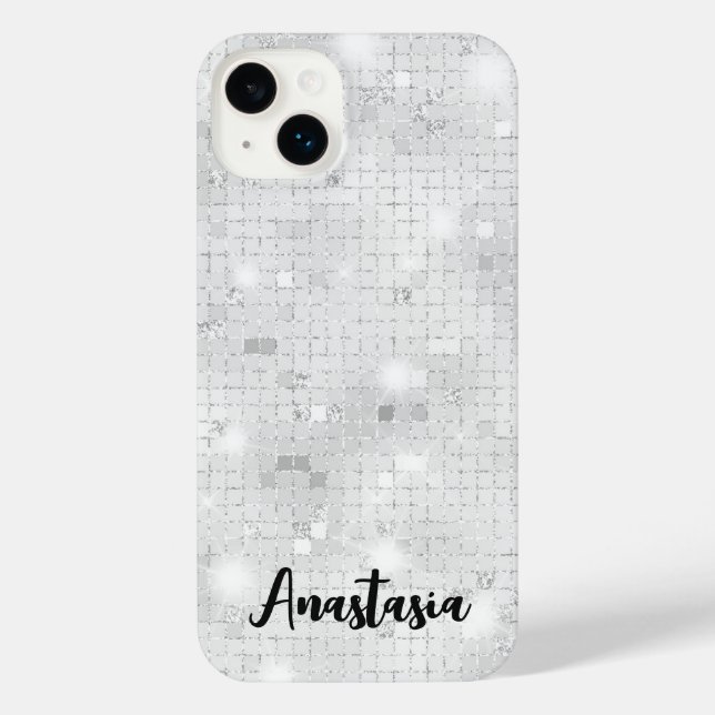 Coque iPhone Élégant Glam blanc brillant argenté (Verso)
