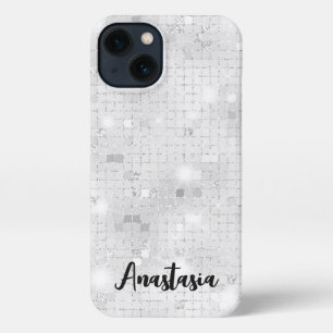 Etui iPhone 13 Élégant Glam blanc brillant argenté