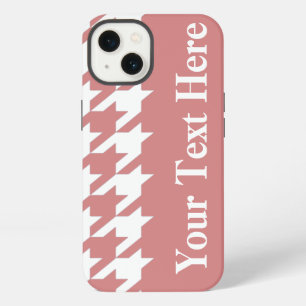 Etui iPhone 13 Élégant Houndstooth Rose avec texte personnalisé