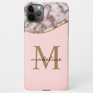 Coque iPhone 11Pro Max Élégant marbre d'or brut Dusty rose Monogramme