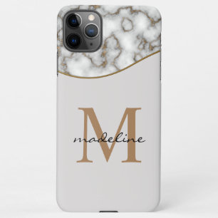 Coque iPhone 11Pro Max Élégant Marbre d'or rougeâtre noir Gris Monogra