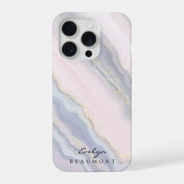 Coque iPhone Élégant marbre rose violet pastel personnalisable (Verso)