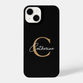 Coque Pour iPhone 14 Élégant minimaliste noir et or Script Monogramme