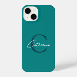 Coque Pour iPhone 14 Élégant minimaliste Turquoise Monogramme de script