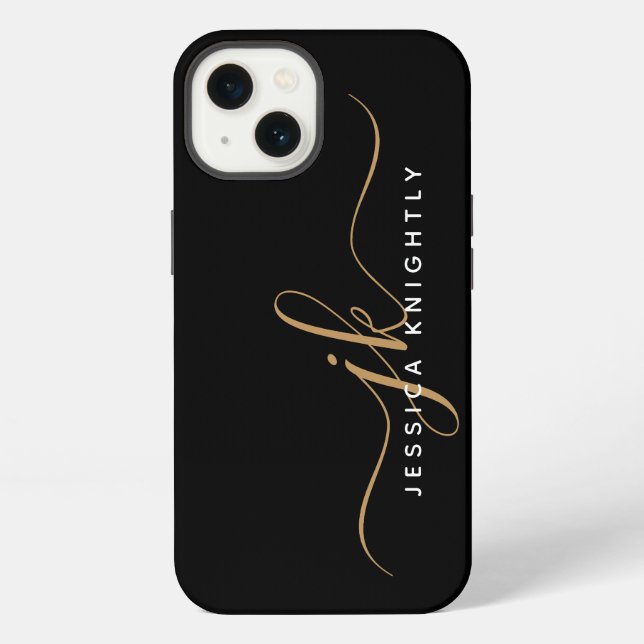 Coque iPhone Élégant moderne Script Monogramme Initiales Black  (Verso)