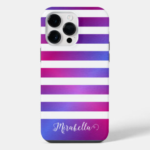 Coque Pour Pour iPhone 14 Pro Max Élégant Monogramme Bleu violet rose Blancs
