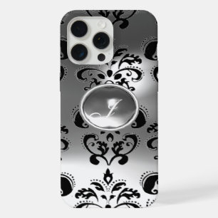 ÉLÉGANT MONOGRAMME EN DAMAS NOIR BLANC GRIS PIERRE