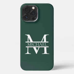 Etui iPhone 13 Pro Max Élégant Monogramme et nom Emerald Green Personnali