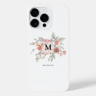 Coque Pour Pour iPhone 14 Pro Max Élégant Monogramme floral rose pâle