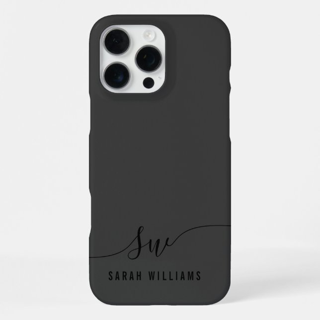 Coque iPhone Élégant Monogramme Initial Script Noir  (Verso)