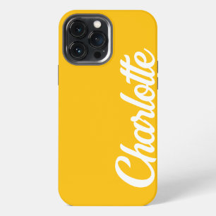 Etui iPhone 13 Pro Max Élégant Monogramme Jaune Personnalisé Classique