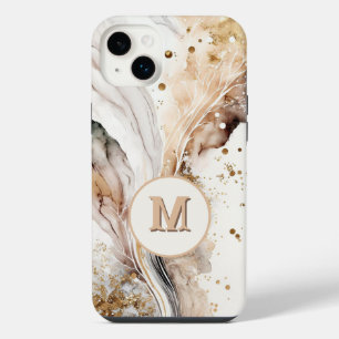 Élégant Monogramme Marbre Brun Or Design Abstrait