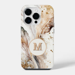 Coque Pour iPhone 14 Plus Élégant Monogramme Marbre Brun Or Design Abstrait
