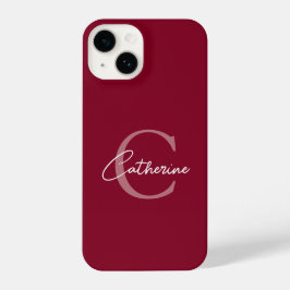 Coque Pour iPhone 14 Élégant monogramme minimaliste Bourgogne