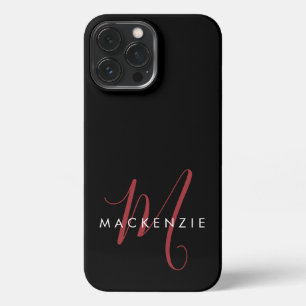Etui iPhone 13 Pro Max Élégant Monogramme moderne noir rouge