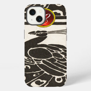 ETUI iPhone 13  ÉLÉGANT PAON BLANC NOIR RUBIS ROUGE GEMME MONOGRAM