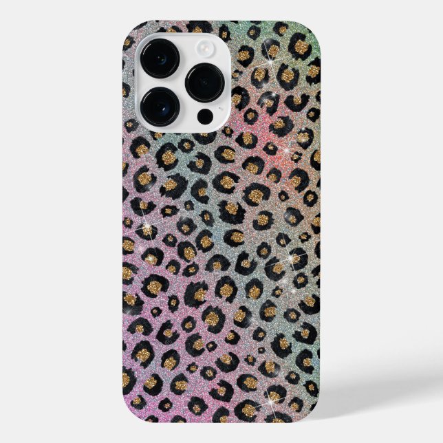 Coque iPhone Elegant Pink Blue Gold Glitter Black Leopard (Verso)