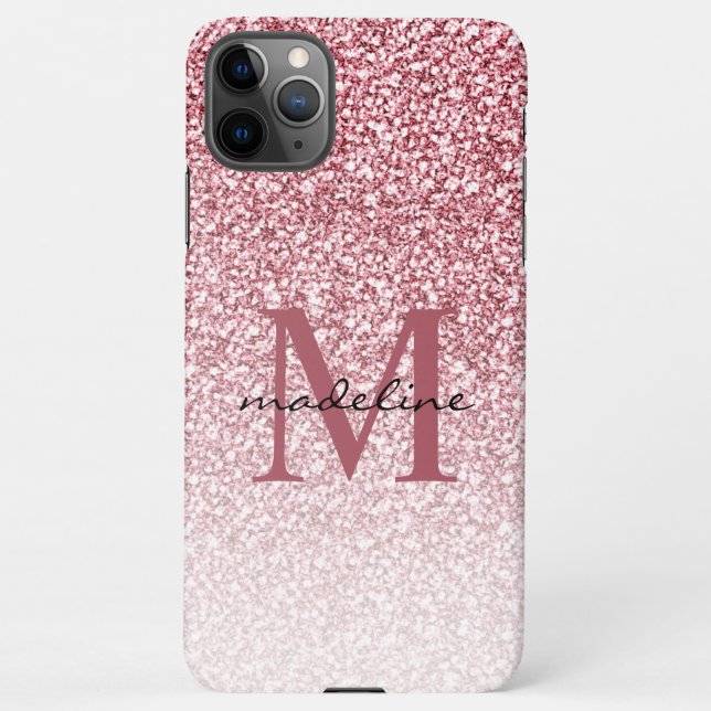 Coque iPhone Élégant Rose Parties scintillant or Girly Monogram (Dos)