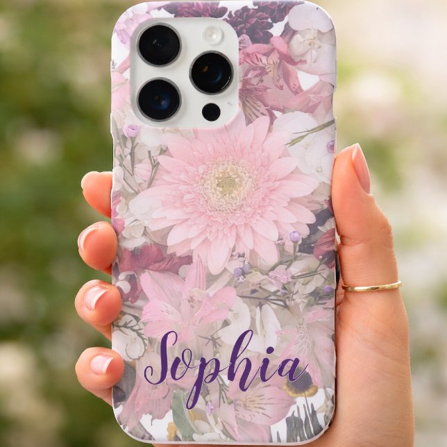 Coque iPhone Elegant Script Font Custom Name Soft Floral  (Elegant Soft Pink Blush Floral Custom iPhone Case)