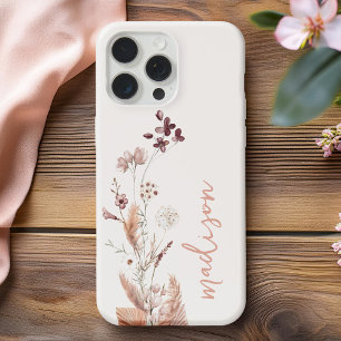 Coque Pour iPhone 14 Élégant script Monogram Boho Fleur sauvage