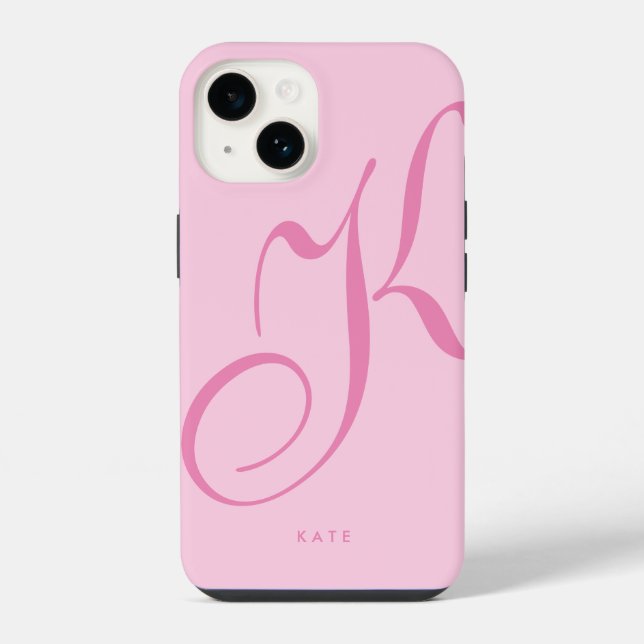 Coque iPhone Élégant stylé Simple Pink Nom de script (Verso)