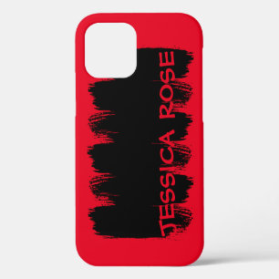 Coque iPhone 12 Élégante Fille Rose Chaud Brush Stroke