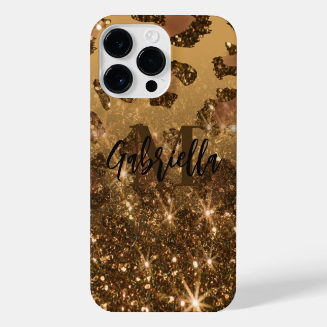 Coque iPhone Empreinte de léopard Parties scintillant d'or (Verso)