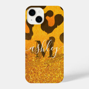 Coque Pour iPhone 14 Empreinte de léopard Parties scintillant d'or