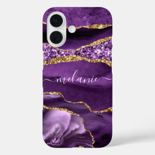 Coque iphone en marbre doré violet avec nom person