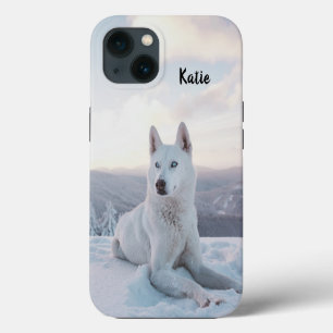 Etui iPhone 13 Enchanteur personnalisé Chien blanc Husky dans la