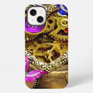 ETUI iPhone 13  ENGRENAGES STEAM PUNK, GEMMES, MONOGRAMME DE PAPIL