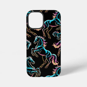 Coque iPhone 12 Mini Enseigne au néon Cheval Style Rétro Glitch