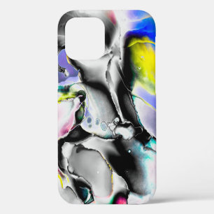 Coque iPhone 12 Espace. Fond blanc brillant. Image ardoise fumée