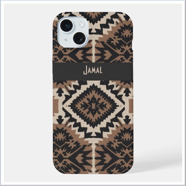 Coque iPhone Ethnic Tribal Mudcloth Black & Tan (Créateur téléchargé)