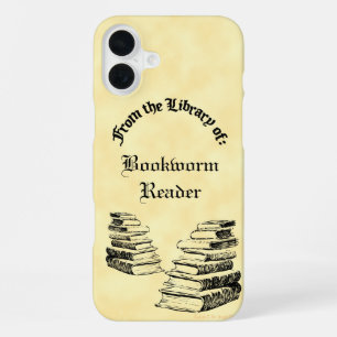 Coque iPhone 16 Plus Étiquette de bibliothèque de vieux livres personna