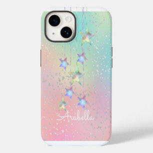 Coque Pour iPhone 14 Étoiles holographiques et ruban mignon tourbillon