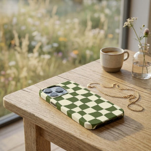 Étui à carreaux vert olive déformé tendance