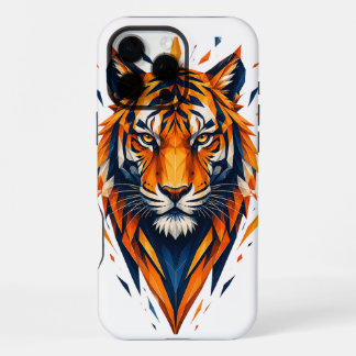 Coque iPhone 16 Pro Max Étui artistique polygonal tigre géométrique orange