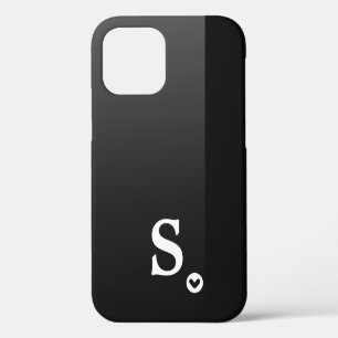 Coque iPhone 12 Étui chic moderne simple cœur noir girly monogramm