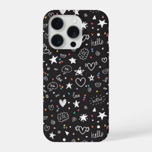 Étui de téléphone à motif gribouillé noir mignon a
