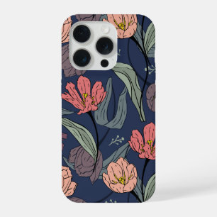 Étui de téléphone à motif tulipe florale foncée